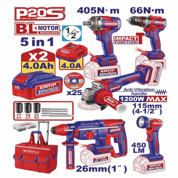 EMTOP 5 PARÇALI AKÜLÜ ENDÜSTRİYEL SET