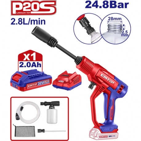 Emtop Akülü Araç Yıkama Makinası 20 V 2.0 AH