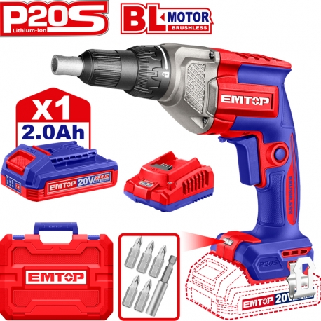 Emtop Akülü Kömürsüz Motor Alçıpan Vidalama 20 V 2.0 AH