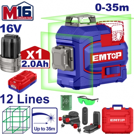 Emtop Akülü Yeşil Lazer 16 V 2.0 AH