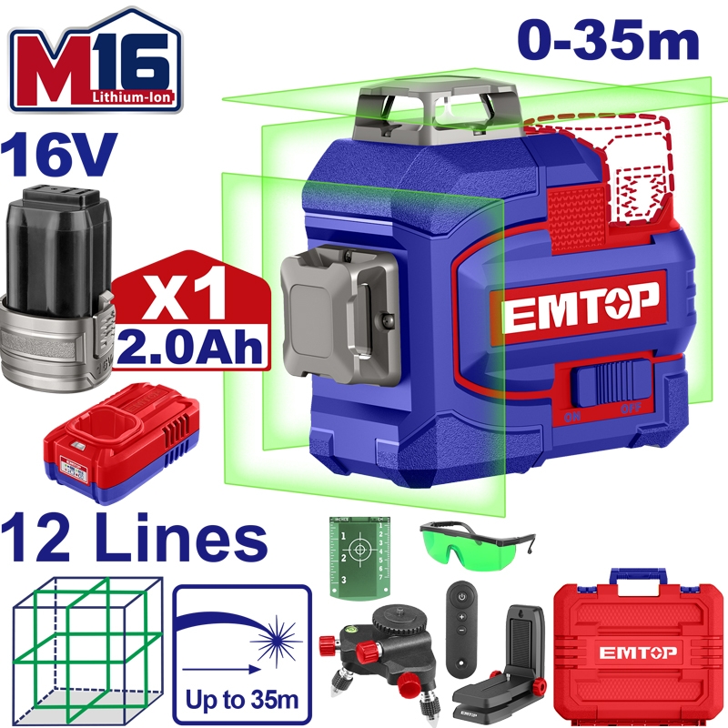 Emtop Akülü Yeşil Lazer 16 V 2.0 AH